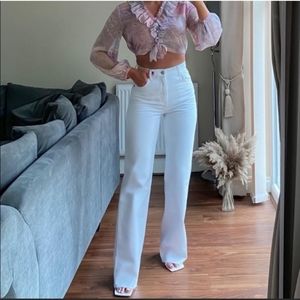 Zara * high waisted blogger wide leg white jeans